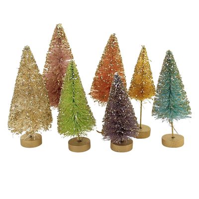 Bethany Lowe Designs Pastel Rainbow Bottle Brush Forest Retro Easter Decor, Set of 7