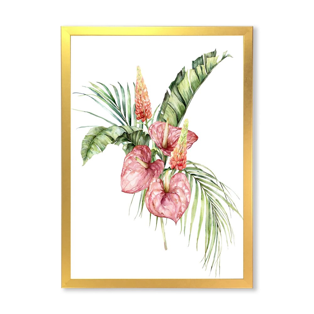 DesignQ Tropical Bouquet With Anthurium Lupine & Leaves II Traditional Framed Wall Art