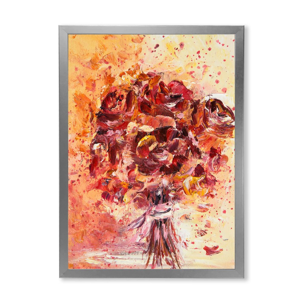 DesignQ Vintage Red Fresh Flowers Bouquet Traditional Framed Wall Art