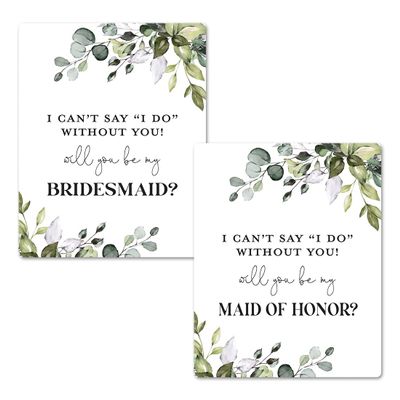 Greenery Bridesmaid Proposal Wine Labels | Will You Be My Bridesmaid and Maid of Honor Gift Box | I Can't Say I Do Without You (Boho Eucalyptus)