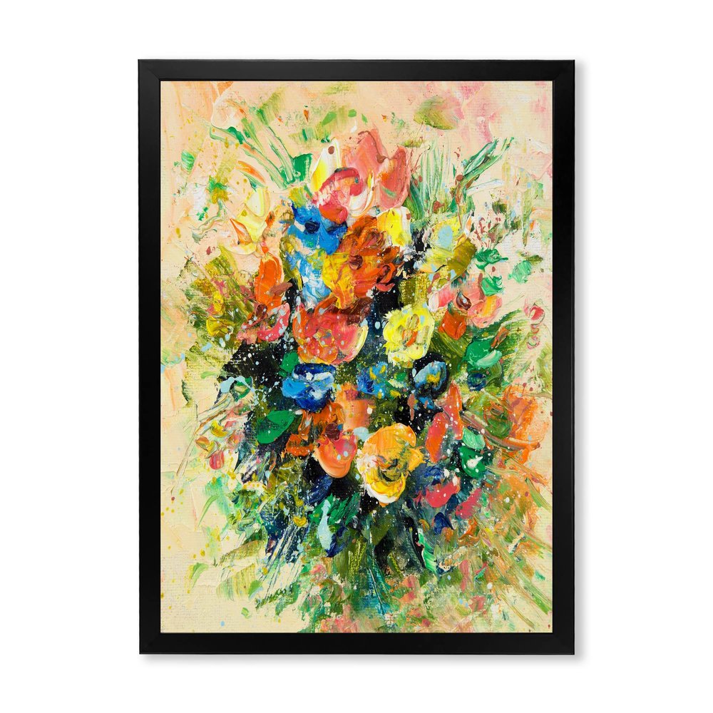DesignQ Vintage Fresh Flowers Bouquet Of Wildflowers Traditional Framed Wall Art