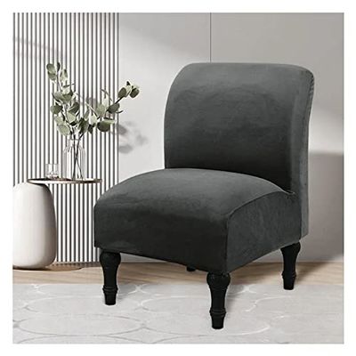 WHHK Stretch Velvet Armless Accent Chair Cover Slipcover Grey Black Brown Armless Chair Cover Non-Slip Furniture Protector Slipcover Removable Washable for Dining Living Room Hotel Reception