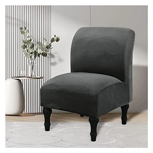 WHHK Stretch Velvet Armless Accent Chair Cover Slipcover Grey Black Brown Armless Chair Cover Non-Slip Furniture Protector Slipcover Removable Washable for Dining Living Room Hotel Reception