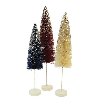 Bethany Lowe Red White Blue Firework Bottle Brush Trees Set 3 Multicolor 14 In H X 3 In W X 3 In D