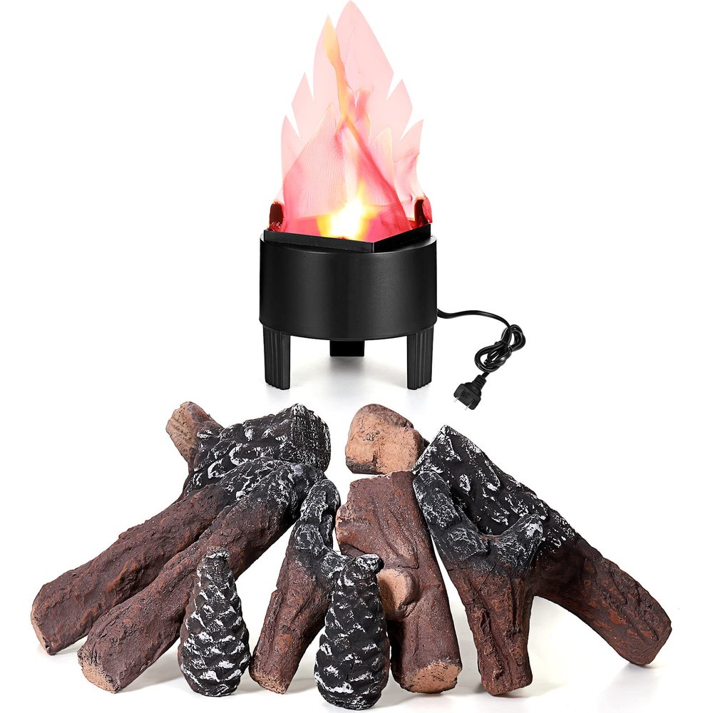 Sawysine Electronic 3D Led Fake Flames Effect Night Lamp Led Artificial Flickering Fire Flame with 10 Pieces Gas Fireplace Logs Simulated Fire Lamp for Halloween Christmas Indoor Home Party Decoration
