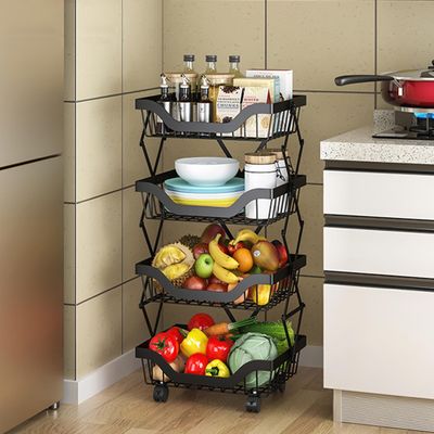 BEEY Fruit Vegetable Storage Basket 4 Tier Kitchen Storage cart on Wheels Foldable Rolling Storage Cart for Kitchen, Bathroom, Pantry