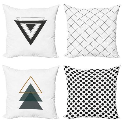 Ambesonne Minimalist Throw Pillow Cushion Case Pack of 4, Geometric Ornaments Checkered Grid Triangles and Polka Dots, Modern Accent Double-Sided Digital Printing, 20", Grey Teal and Charcoal Grey