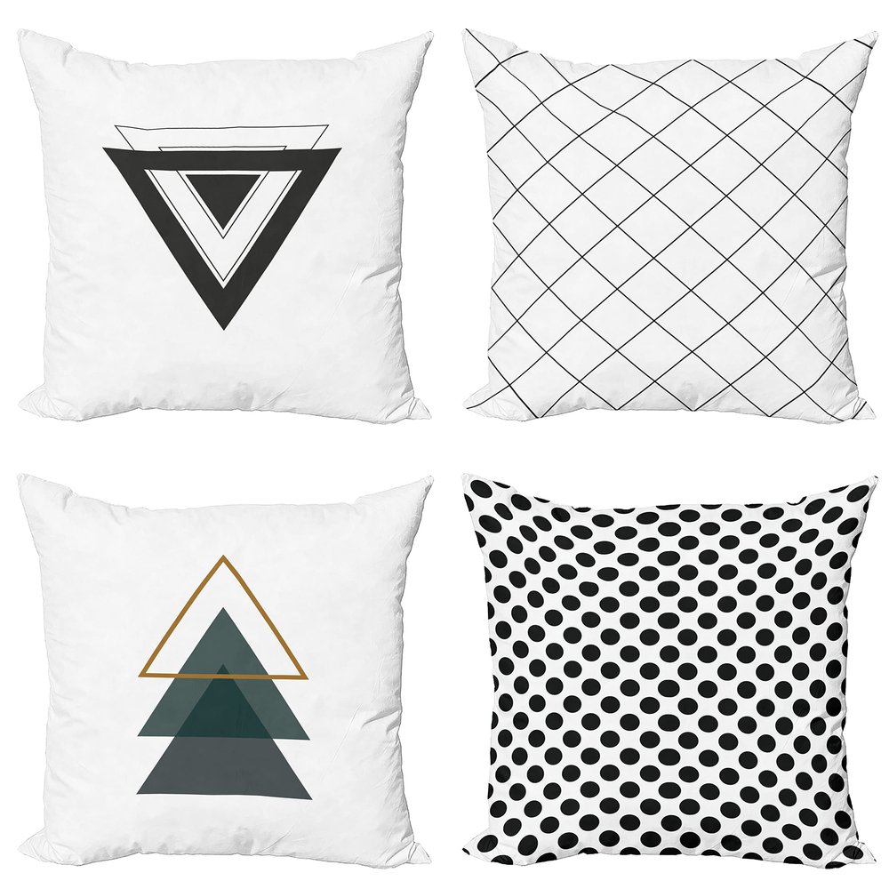 Ambesonne Minimalist Throw Pillow Cushion Case Pack of 4, Geometric Ornaments Checkered Grid Triangles and Polka Dots, Modern Accent Double-Sided Digital Printing, 20", Grey Teal and Charcoal Grey