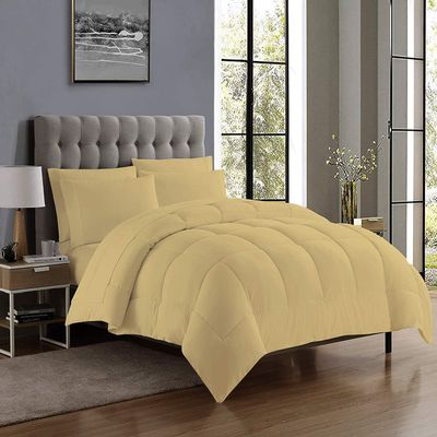 100% Pure Natural Cotton 5 Piece Box Stitched Comforter Set(1 Comforter + 4 Pillowshams) with 4 Side Corner Tabs 500 GSM Fill Classic Box Stitched Comforter Bed Set Oversized Queen-Beige