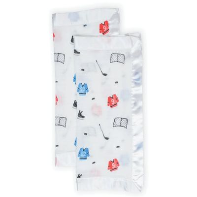Lulujo Baby Security Lovey Blankets| Unisex Softest Breathable Cotton Muslin Security Blanket with Silky Satin Trim| Neutral Comforting Blanket for Girls & Boys | 16in by 16 in| Hockey