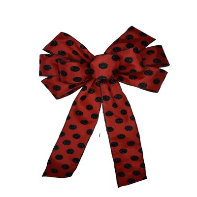 10" Black and Red Dot Wired Wreath Bow