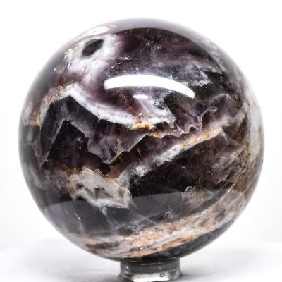 2.5" 355g Dark Purple Chevron Dream Amethyst Sphere Polished Natural Sparkling Gemstone Quartz Crystal Mineral Ball - India + Stand