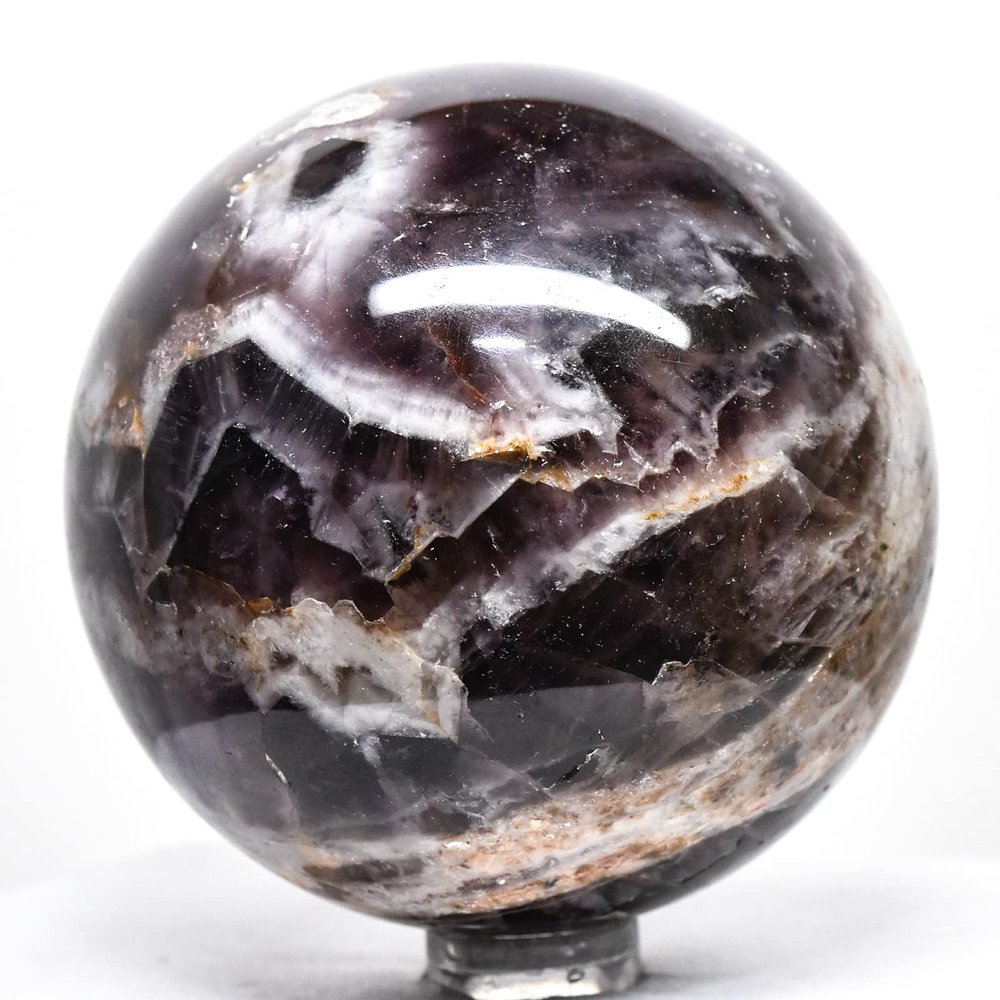2.5" 355g Dark Purple Chevron Dream Amethyst Sphere Polished Natural Sparkling Gemstone Quartz Crystal Mineral Ball - India + Stand