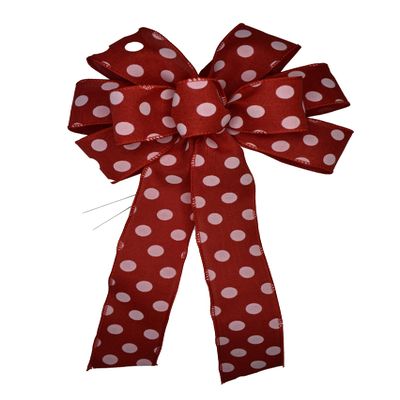 10" Red and White Dot Wired Wreath Bow
