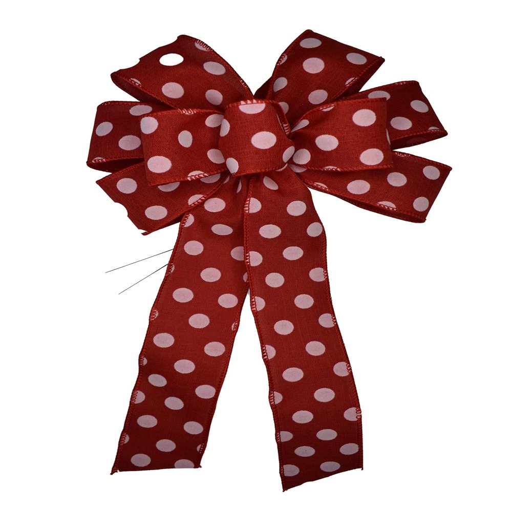 10" Red and White Dot Wired Wreath Bow