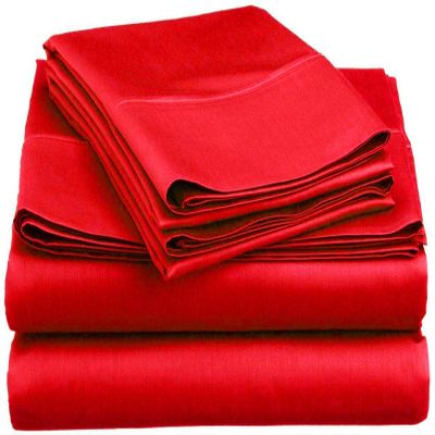 1000Thread Count Extra Long Staple 100% Egyptian Cotton Sheet Set,Sateen Weave, Hotel Quality Soft Luxury Bedding, Cal-King Size 4 Piece Sheet Set Fit 15" Inch to 18" Deep Red Solid.