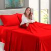 1000Thread Count Extra Long Staple 100% Egyptian Cotton Sheet Set,Sateen Weave, Hotel Quality Soft Luxury Bedding, Cal-King Size 4 Piece Sheet Set Fit 15" Inch to 18" Deep Red Solid. view 4