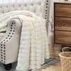 BYTIDE Stripe Faux Fur Plush Throw Blankets with Sherpa Back, Super Soft Warm Cozy Fluffy Fuzzy Reversible Luxury Throw for Couch Sofa Chair Bed Cover, 50" x 60", Cream Beige view 2