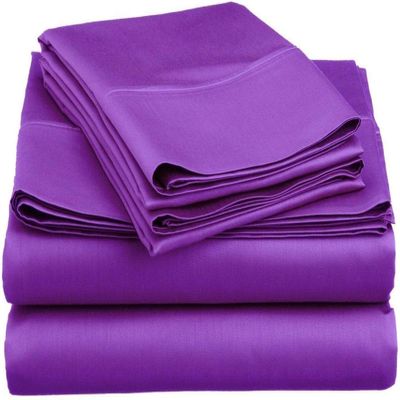1000Thread Count Extra Long Staple 100% Egyptian Cotton Sheet Set,Sateen Weave, Hotel Quality Soft Luxury Bedding, King Size 4 Piece Sheet Set Fit 15" Inch to 18" Deep Purple Solid.