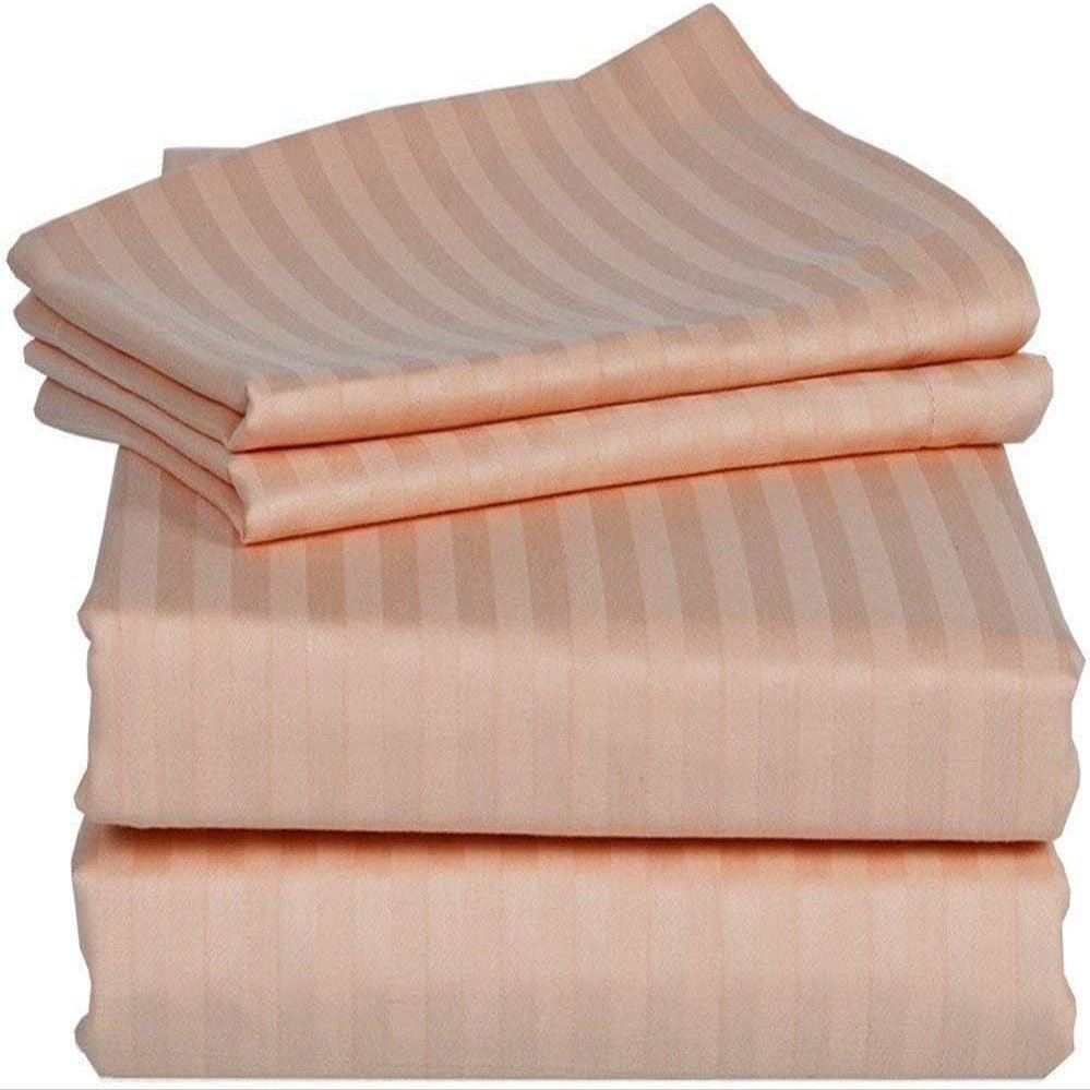 1000Thread Count Extra Long Staple 100% Egyptian Cotton Sheet Set,Sateen Weave, Hotel Quality Soft Luxury Bedding, Twin XL Size 4 Piece Sheet Set Fit 9" Inch to 12" Deep Peach Stripe.
