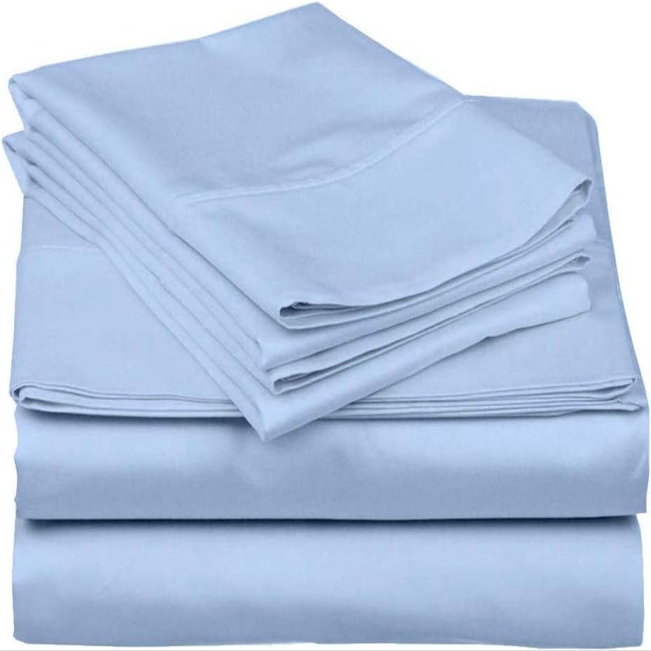 1000Thread Count Extra Long Staple 100% Egyptian Cotton Sheet Set,Sateen Weave, Hotel Quality Soft Luxury Bedding, Full Size 4 Piece Sheet Set Fit 9" Inch to 12" Deep Light Blue Solid.