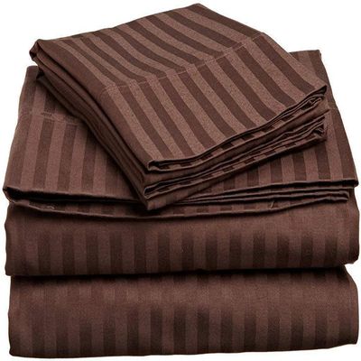 1000Thread Count Extra Long Staple 100% Egyptian Cotton Sheet Set,Sateen Weave, Hotel Quality Soft Luxury Bedding, Twin Size 4 Piece Sheet Set Fit 15" Inch to 18" Deep Chocolate Stripe.