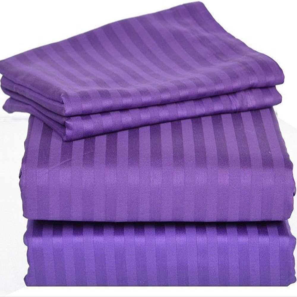 1000Thread Count Extra Long Staple 100% Egyptian Cotton Sheet Set,Sateen Weave, Hotel Quality Soft Luxury Bedding, Twin XL Size 4 Piece Sheet Set Fit 9" Inch to 12" Deep Purple Stripe.