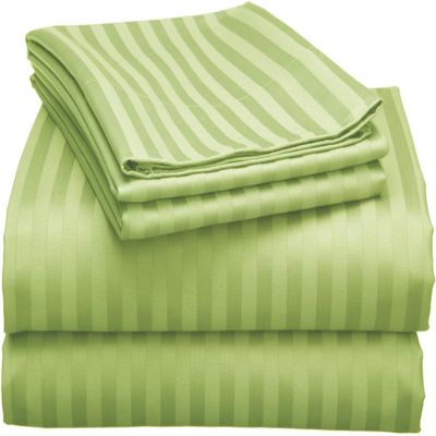 1000Thread Count Extra Long Staple 100% Egyptian Cotton Sheet Set,Sateen Weave, Hotel Quality Soft Luxury Bedding, Cal-King Size 4 Piece Sheet Set Fit 9" Inch to 12" Deep Sage Green Stripe.