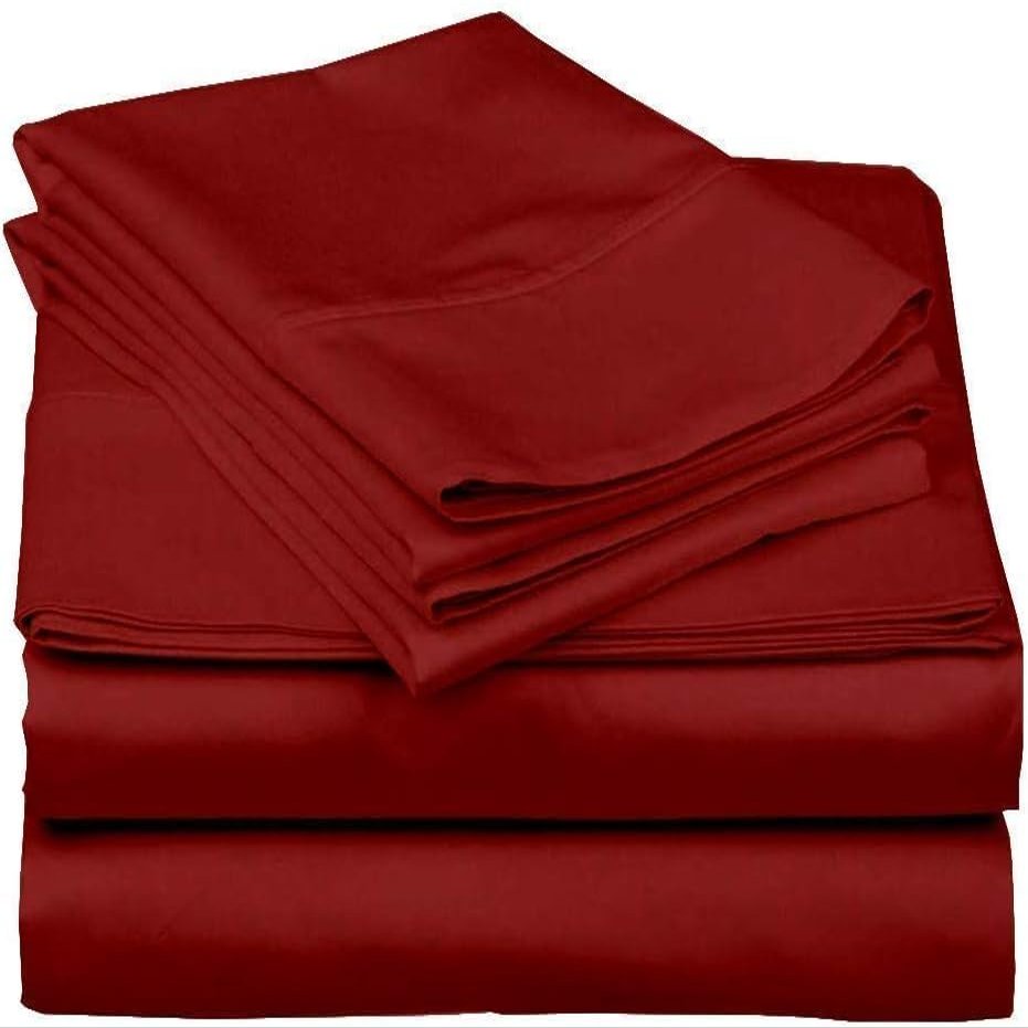1000Thread Count Extra Long Staple 100% Egyptian Cotton Sheet Set,Sateen Weave, Hotel Quality Soft Luxury Bedding, Twin XL Size 4 Piece Sheet Set Fit 15" Inch to 18" Deep Burgundy Solid.