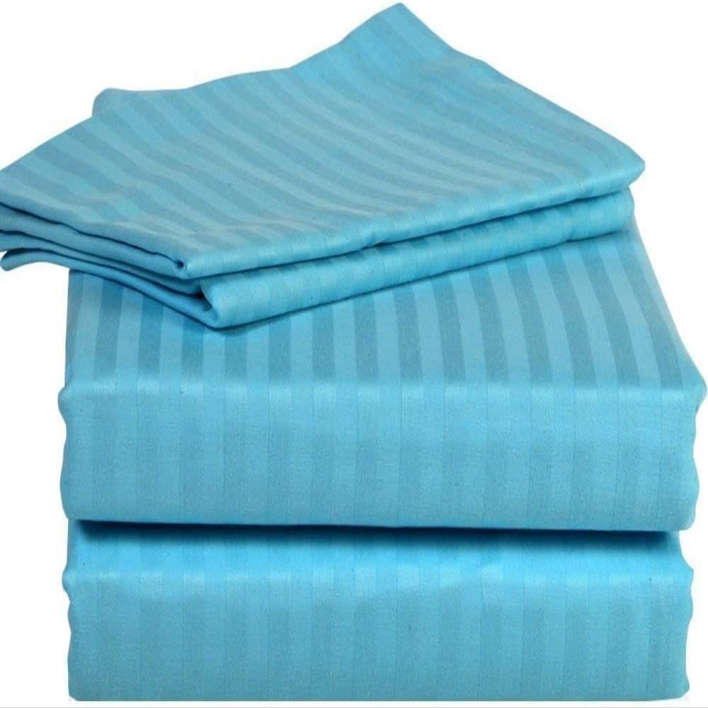 1000Thread Count Extra Long Staple 100% Egyptian Cotton Sheet Set,Sateen Weave, Hotel Quality Soft Luxury Bedding, Twin Size 4 Piece Sheet Set Fit 15" Inch to 18" Deep Turquoise Stripe.