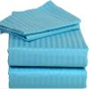 1000Thread Count Extra Long Staple 100% Egyptian Cotton Sheet Set,Sateen Weave, Hotel Quality Soft Luxury Bedding, Twin Size 4 Piece Sheet Set Fit 15" Inch to 18" Deep Turquoise Stripe. view 1