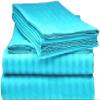 1000Thread Count Extra Long Staple 100% Egyptian Cotton Sheet Set,Sateen Weave, Hotel Quality Soft Luxury Bedding, Twin Size 4 Piece Sheet Set Fit 15" Inch to 18" Deep Turquoise Stripe. view 2