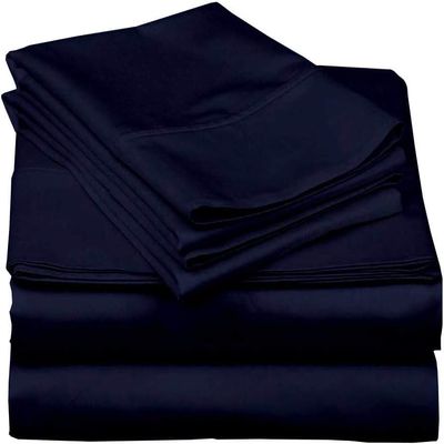 1000Thread Count Extra Long Staple 100% Egyptian Cotton Sheet Set,Sateen Weave, Hotel Quality Soft Luxury Bedding, King Size 4 Piece Sheet Set Fit 9" Inch to 12" Deep Navy Blue Solid.