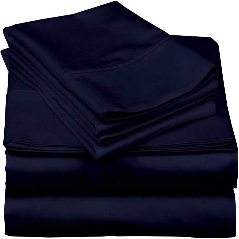 1000Thread Count Extra Long Staple 100% Egyptian Cotton Sheet Set,Sateen Weave, Hotel Quality Soft Luxury Bedding, King Size 4 Piece Sheet Set Fit 9" Inch to 12" Deep Navy Blue Solid.