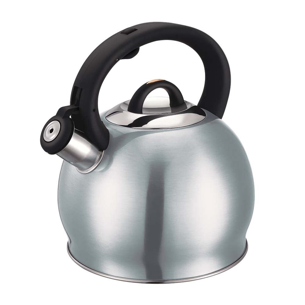 Berlinger Haus Whistling Tea Kettle for Stove Top, 3.2 Quart Stainless Steel Tea Pots for Stove Top, Stovetop Kettle with Push Button Handle, Enhanced Induction Base Stainless Steel Teapot, Silver