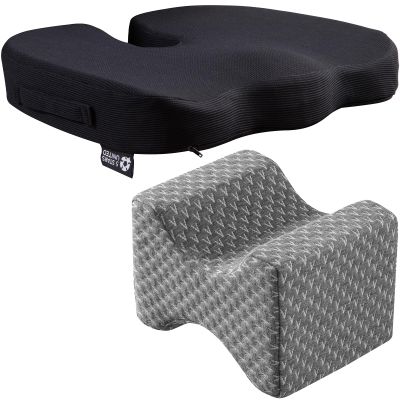 5 STARS UNITED Knee Pillow for Side Sleepers - 100% Memory Foam and Seat Cushion for Desk Chair, Bundle