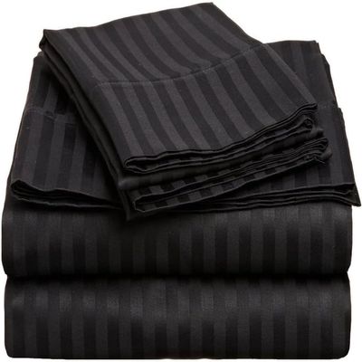 1000Thread Count Extra Long Staple 100% Egyptian Cotton Sheet Set,Sateen Weave, Hotel Quality Soft Luxury Bedding, Twin XL Size 4 Piece Sheet Set Fit 15" Inch to 18" Deep Black Stripe.