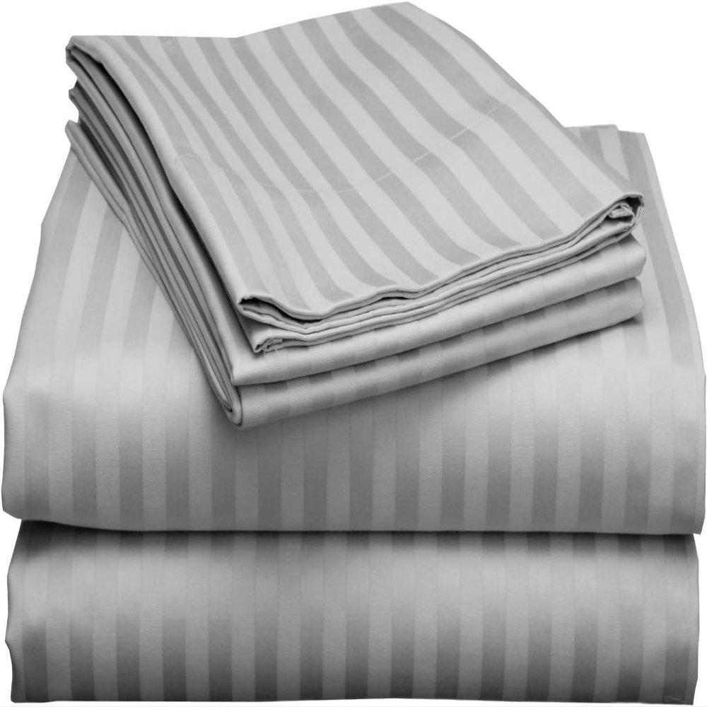 1000Thread Count Extra Long Staple 100% Egyptian Cotton Sheet Set,Sateen Weave, Hotel Quality Soft Luxury Bedding, Twin XL Size 4 Piece Sheet Set Fit 9" Inch to 12" Deep Silver Grey Stripe.
