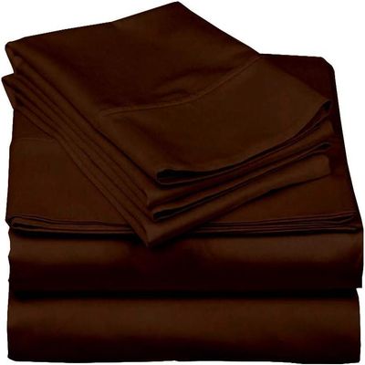 1000Thread Count Extra Long Staple 100% Egyptian Cotton Sheet Set,Sateen Weave, Hotel Quality Soft Luxury Bedding, King Size 4 Piece Sheet Set Fit 9" Inch to 12" Deep Chocolate Solid.