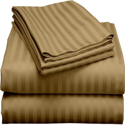 1000Thread Count Extra Long Staple 100% Egyptian Cotton Sheet Set,Sateen Weave, Hotel Quality Soft Luxury Bedding, Twin XL Size 4 Piece Sheet Set Fit 9" Inch to 12" Deep Taupe Stripe.