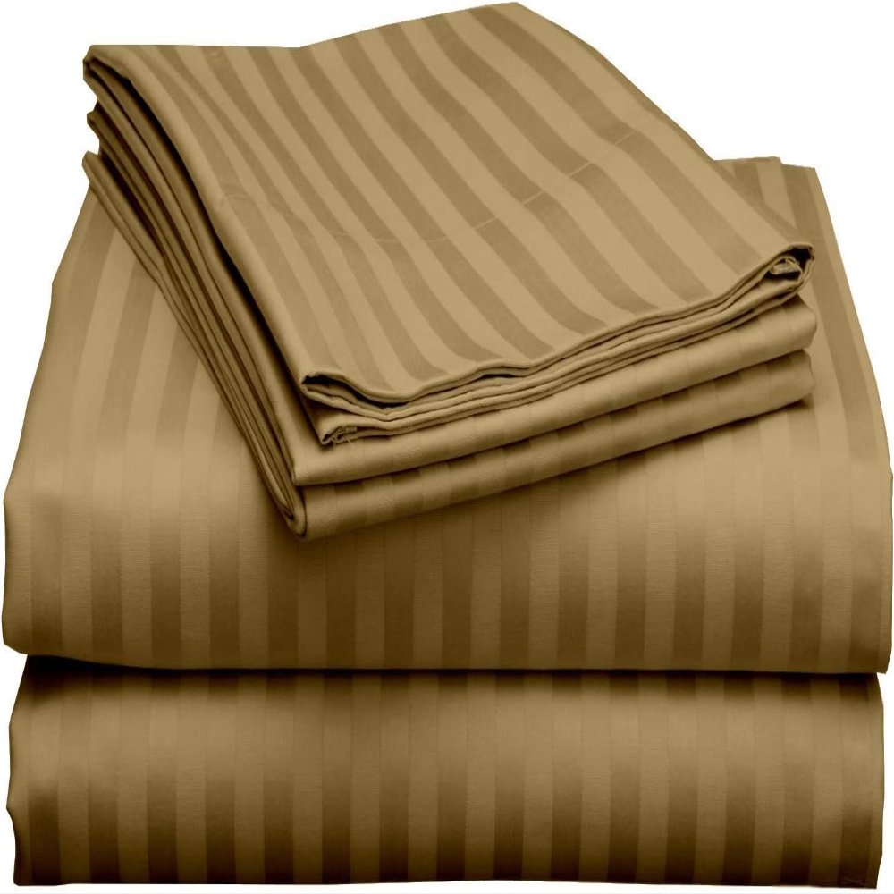 1000Thread Count Extra Long Staple 100% Egyptian Cotton Sheet Set,Sateen Weave, Hotel Quality Soft Luxury Bedding, Twin XL Size 4 Piece Sheet Set Fit 9" Inch to 12" Deep Taupe Stripe.