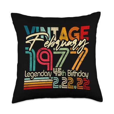 2.22.2022 45th Birthday Vintage Retro born 2.22.1977 Throw Pillow