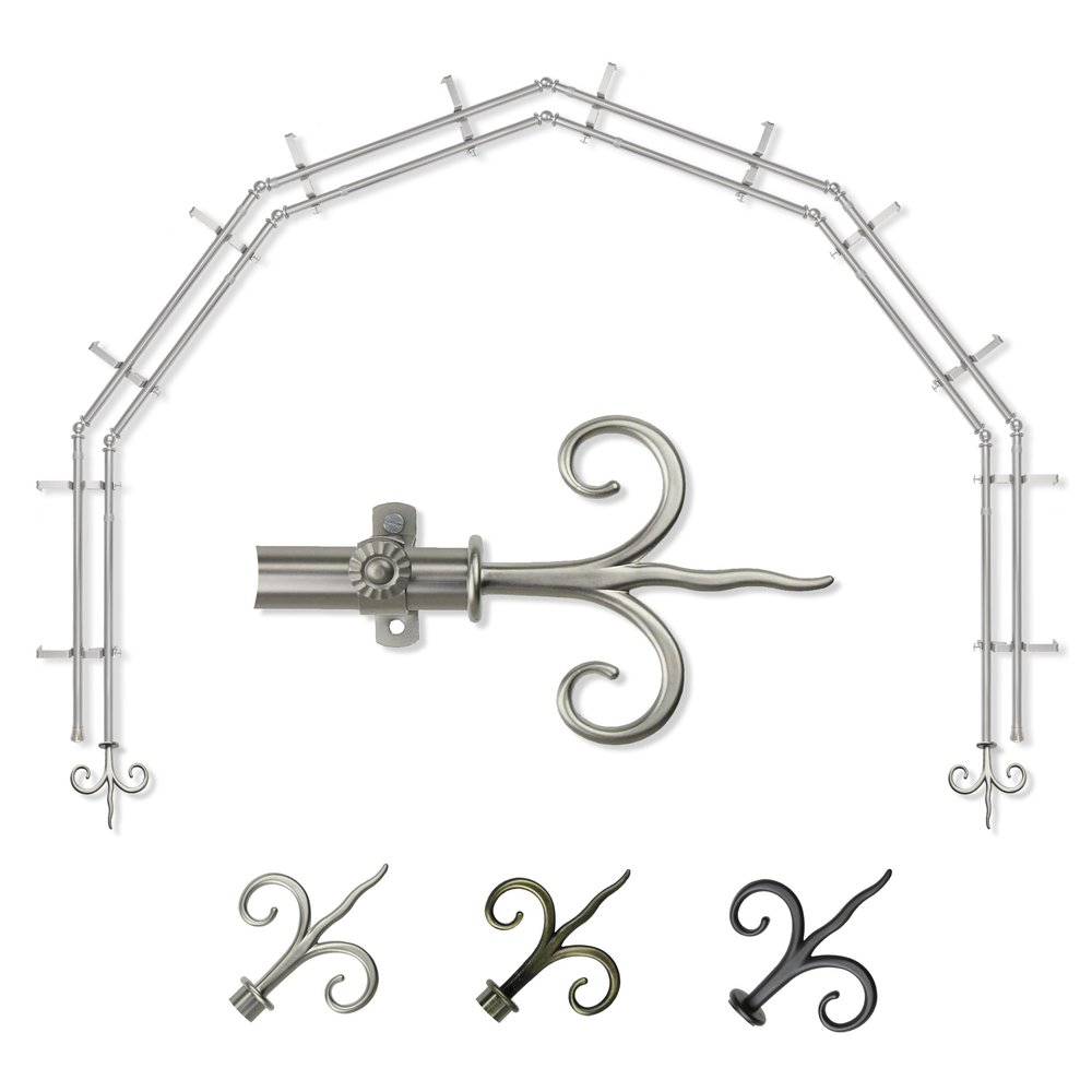 A&F Rod Dcor - Lily 13/16" 6-Sided Double Bay Window Curtain Rod - Satin Nickel