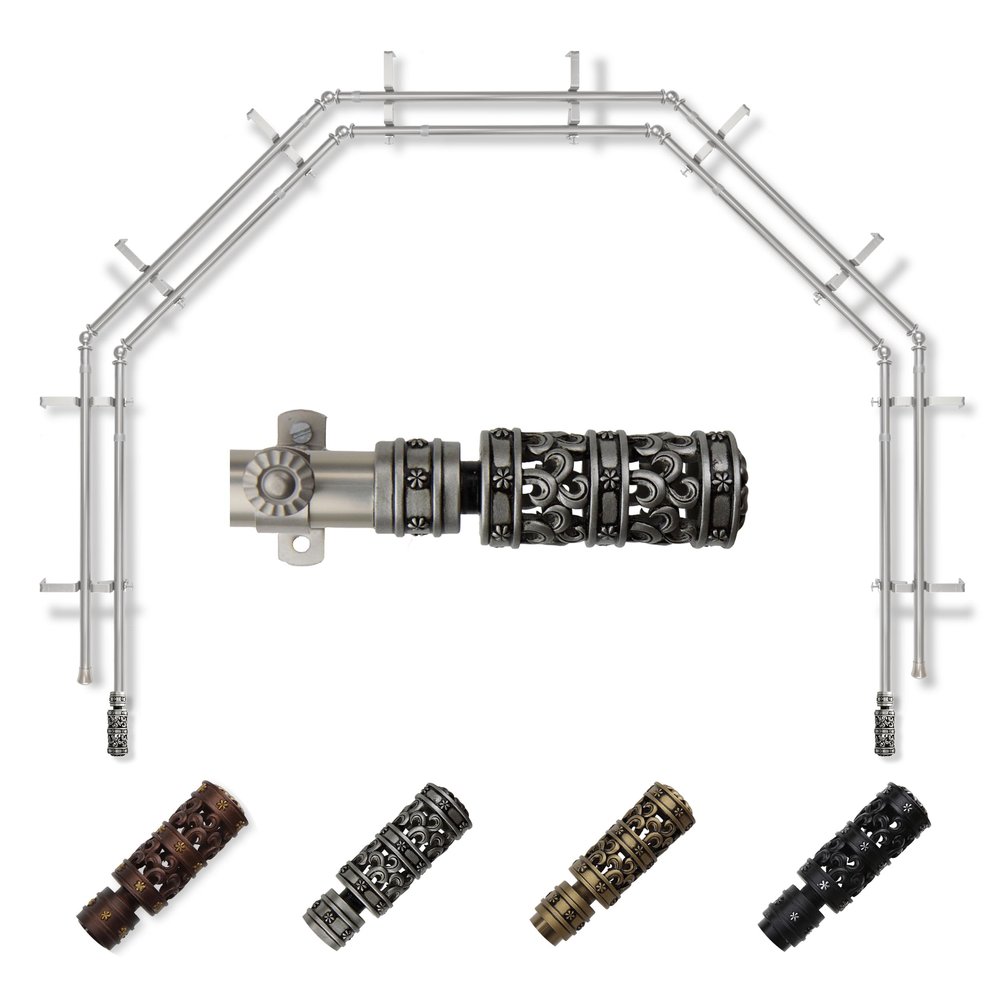 A&F Rod Dcor - Macaroon 13/16" 5-Sided Double Bay Window Curtain Rod - Satin Nickel