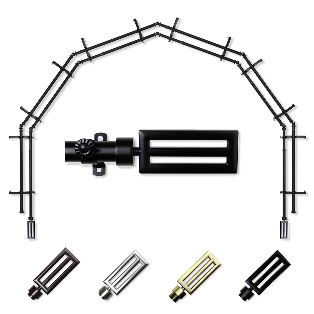 A&F Rod Dcor - Cobalt 13/16" 6-Sided Double Bay Window Curtain Rod - Black