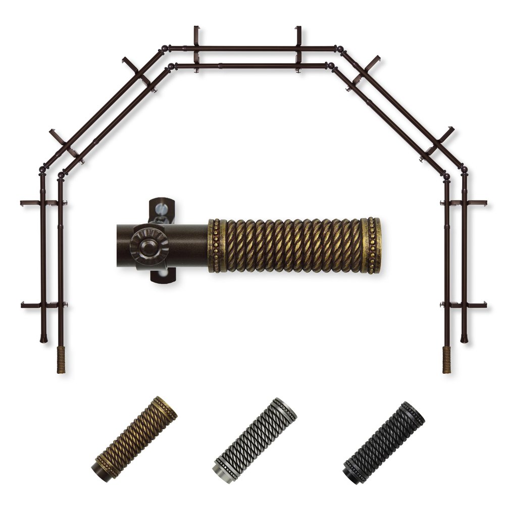 A&F Rod Dcor - Woven 13/16" 5-Sided Double Bay Window Curtain Rod - Cocoa