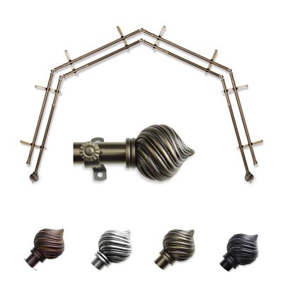 A&F Rod Dcor - Posie 13/16" 4-Sided Double Bay Window Curtain Rod - Antique Brass