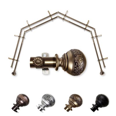 A&F Rod Dcor - Nadeen 13/16" 4-Sided Double Bay Window Curtain Rod - Cocoa