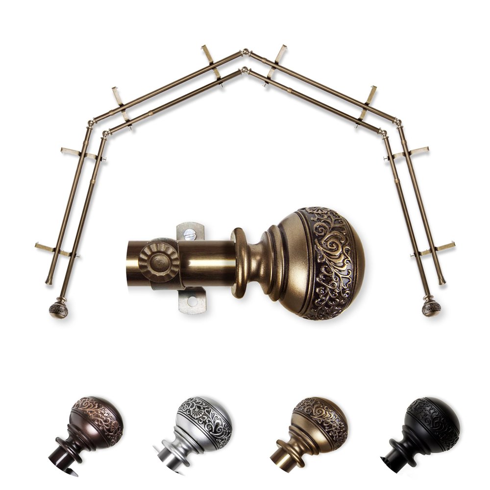 A&F Rod Dcor - Nadeen 13/16" 4-Sided Double Bay Window Curtain Rod - Cocoa