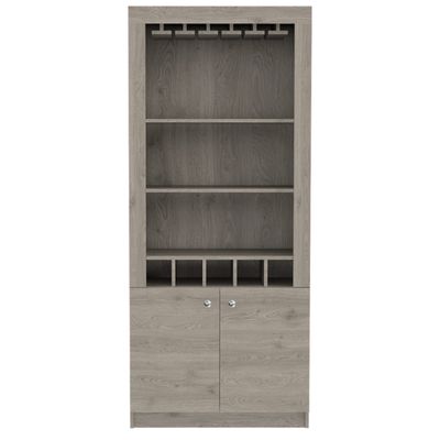Dakota 69-inch Tall Bar Double Door Cabinet with 5 Wine Cubbies and 3 Shelves, Light Gray